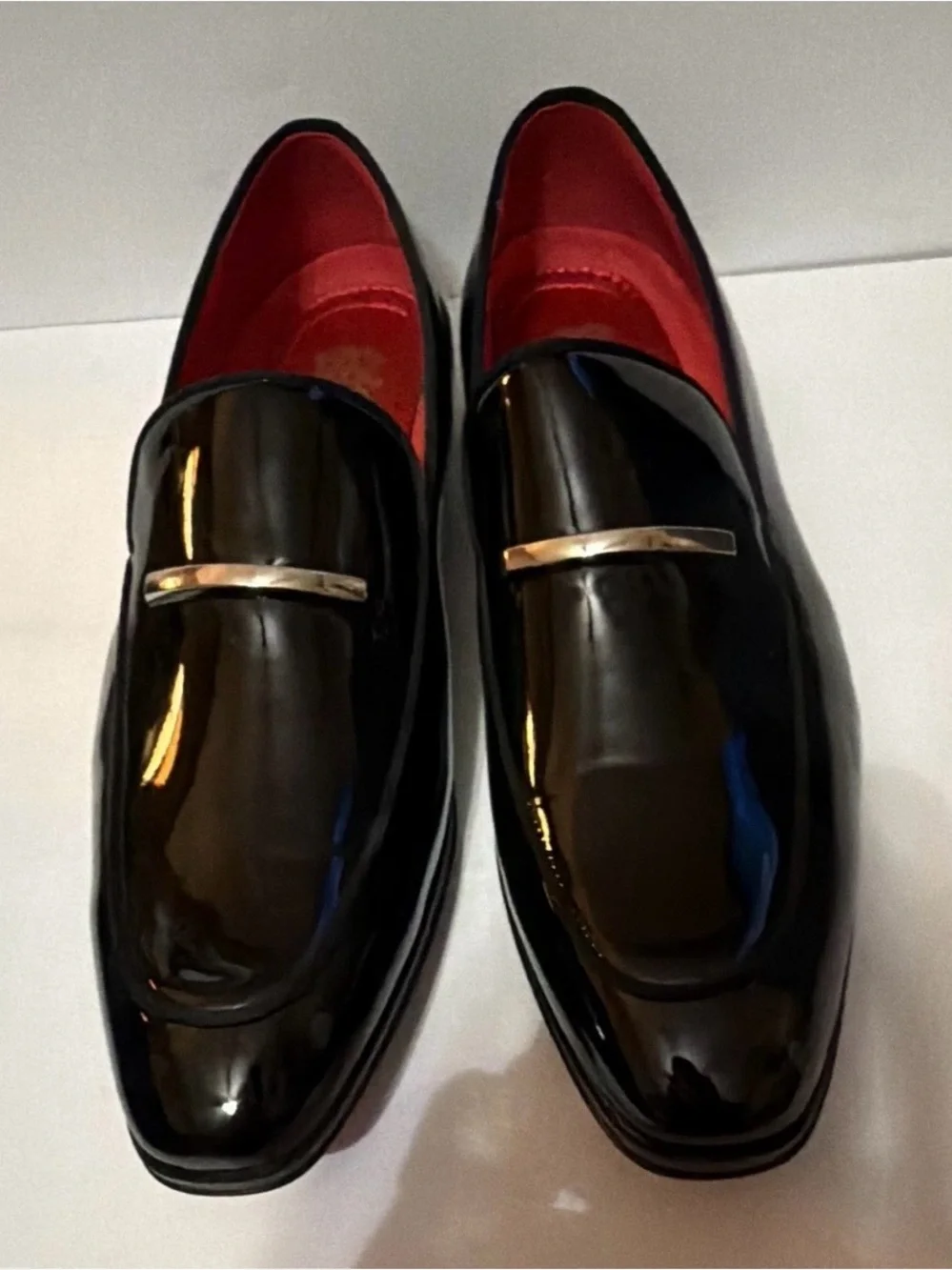 Black Patent Slip-On Loafers with silver metal accent.  Men’s size 12